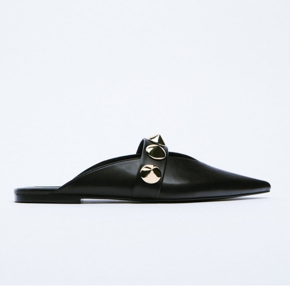 Zara * Pointed Studded Mules Black - Picture 4 of 5